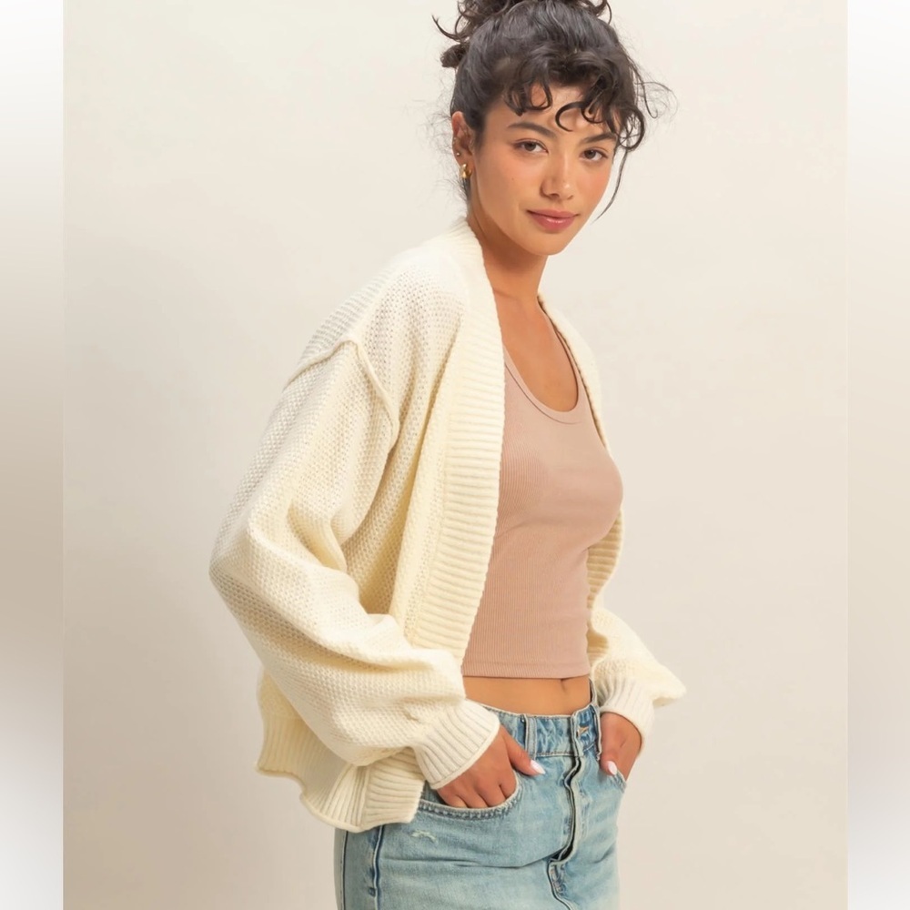 Double Zero Oversized Textured Knit Cardigan Sweater – Cream (S, M, L)